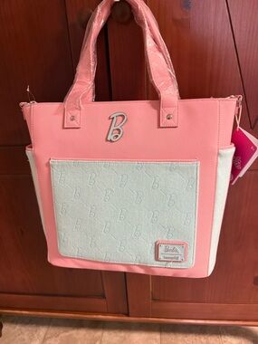 Barbie Pink and White Tote - B Emblem Front Pocket